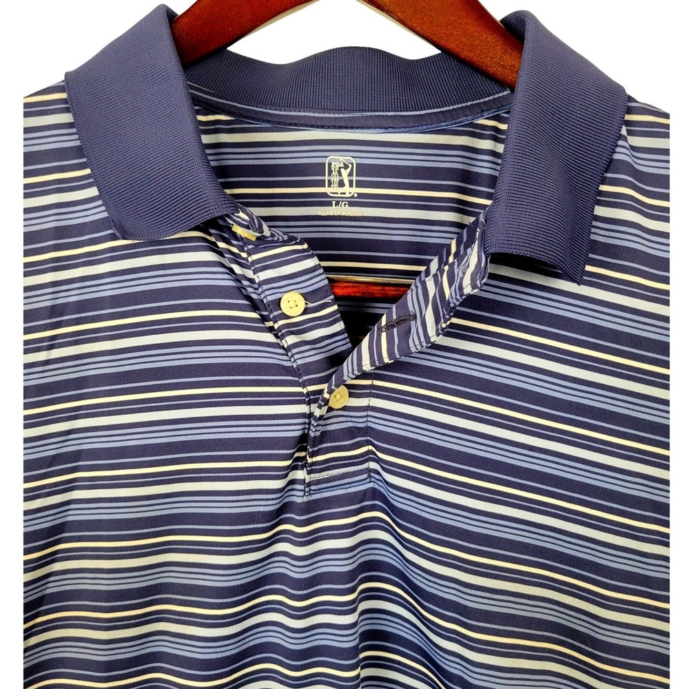 PGA TOUR‎ Golf Polo Shirt Men's Large L Blue Striped Short Sleeve